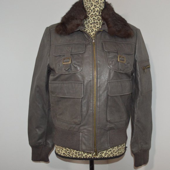 KULT Leather Bomber Jacket with removable Fur Collar - Picture 1 of 8